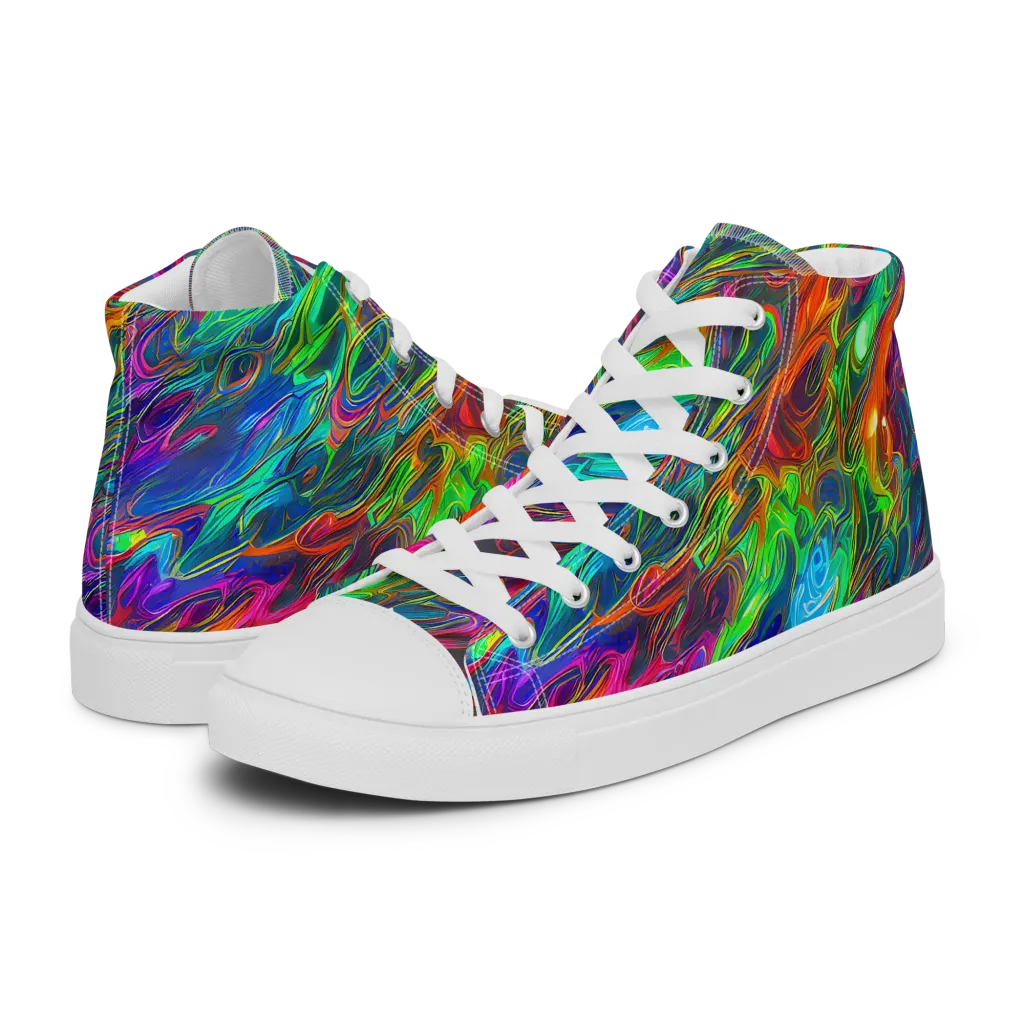 Rainbow Rebellion on Women's High Top Canvas Shoes — Left