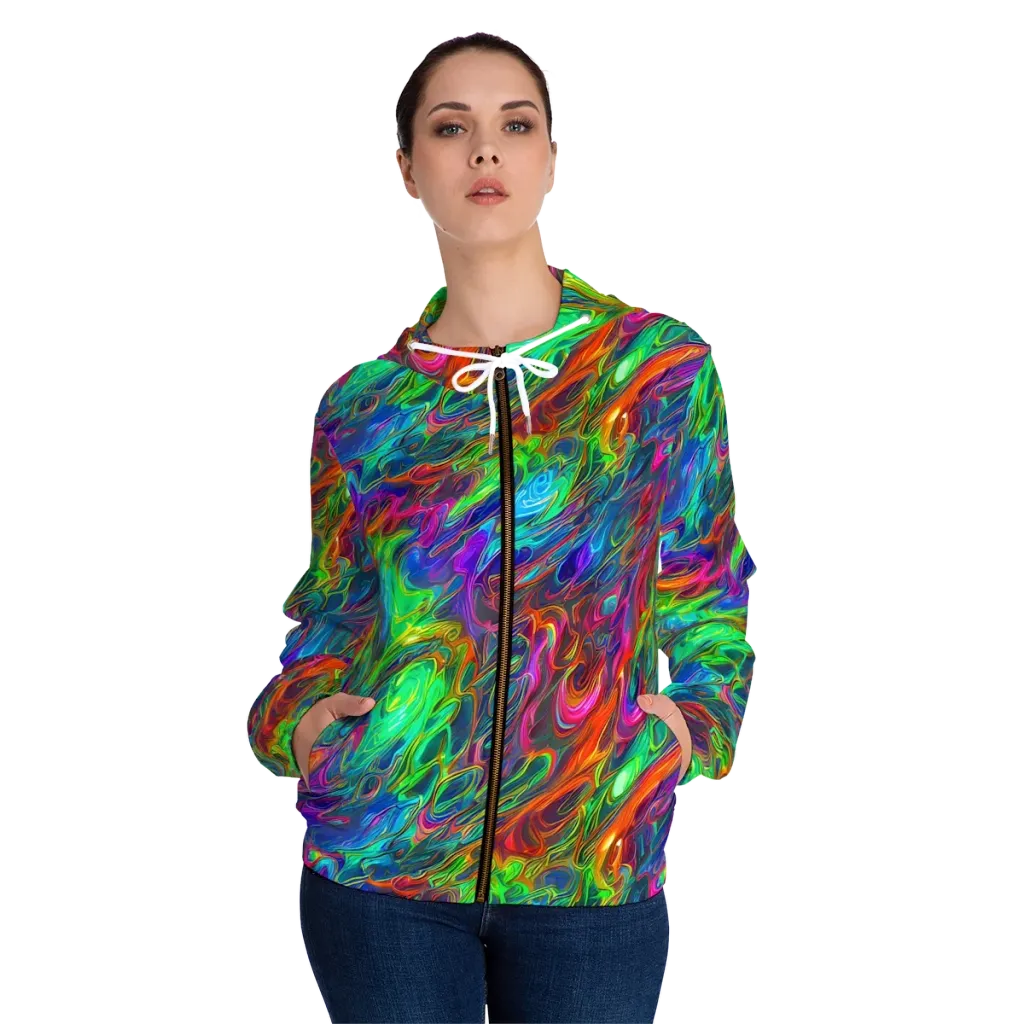 Rainbow Rebellion on Women's Full-Zip Hoodie — Front On Person