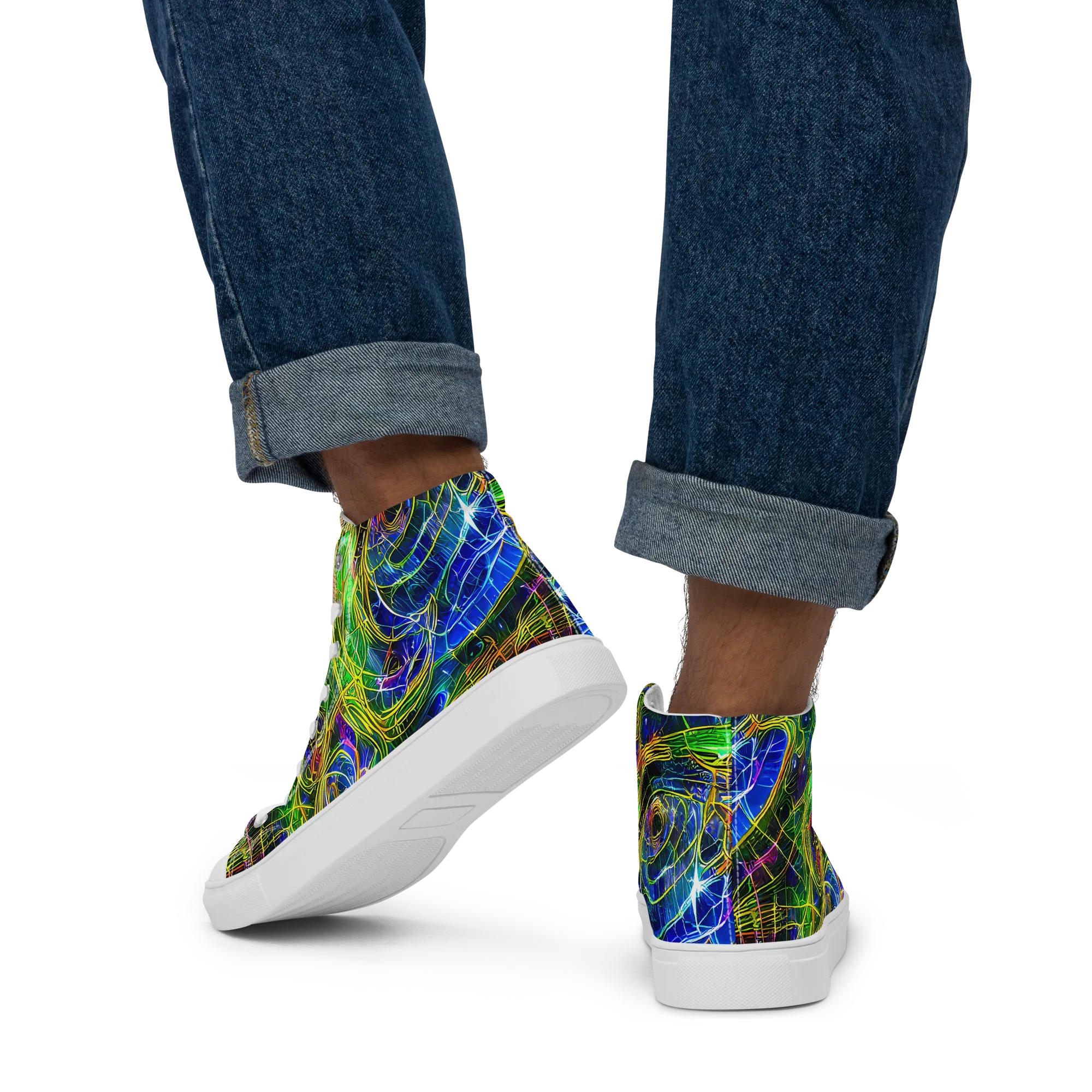 Limefire Drift on Men's High Top Canvas Shoes — Back
