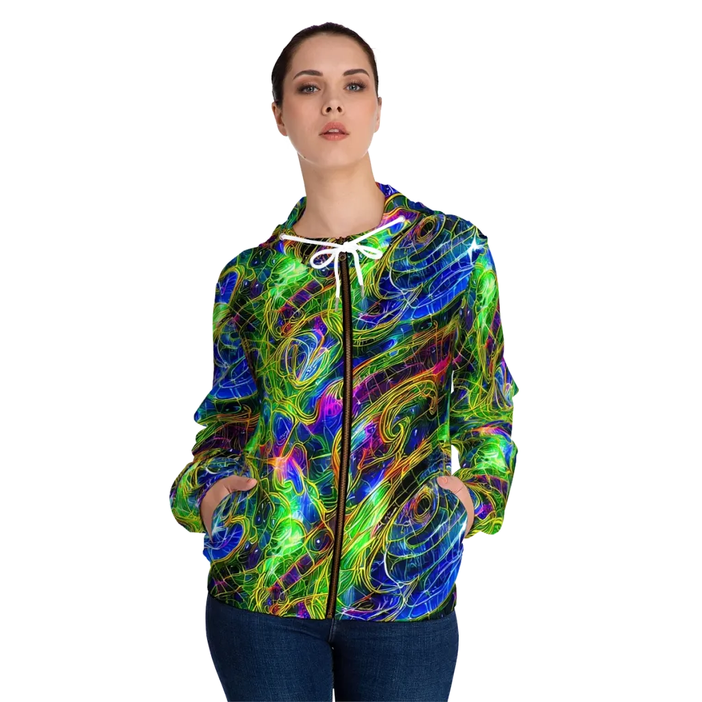 Limefire Drift on Women's Full-Zip Hoodie — Front On Person