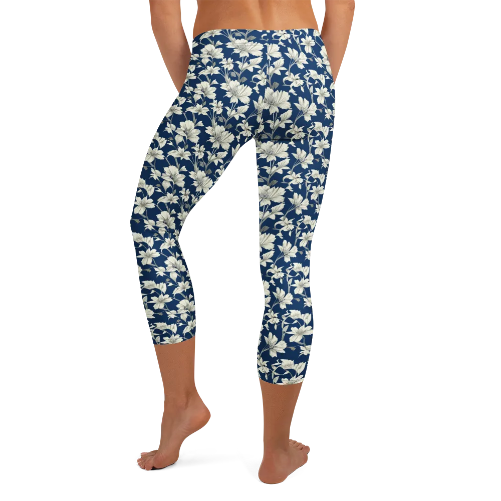 Navy Floralia on Capri Leggings — Back