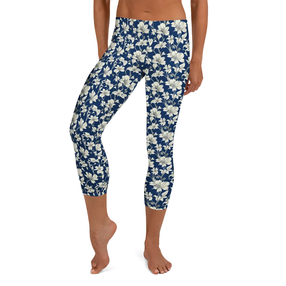 Navy Floralia on Capri Leggings — Front