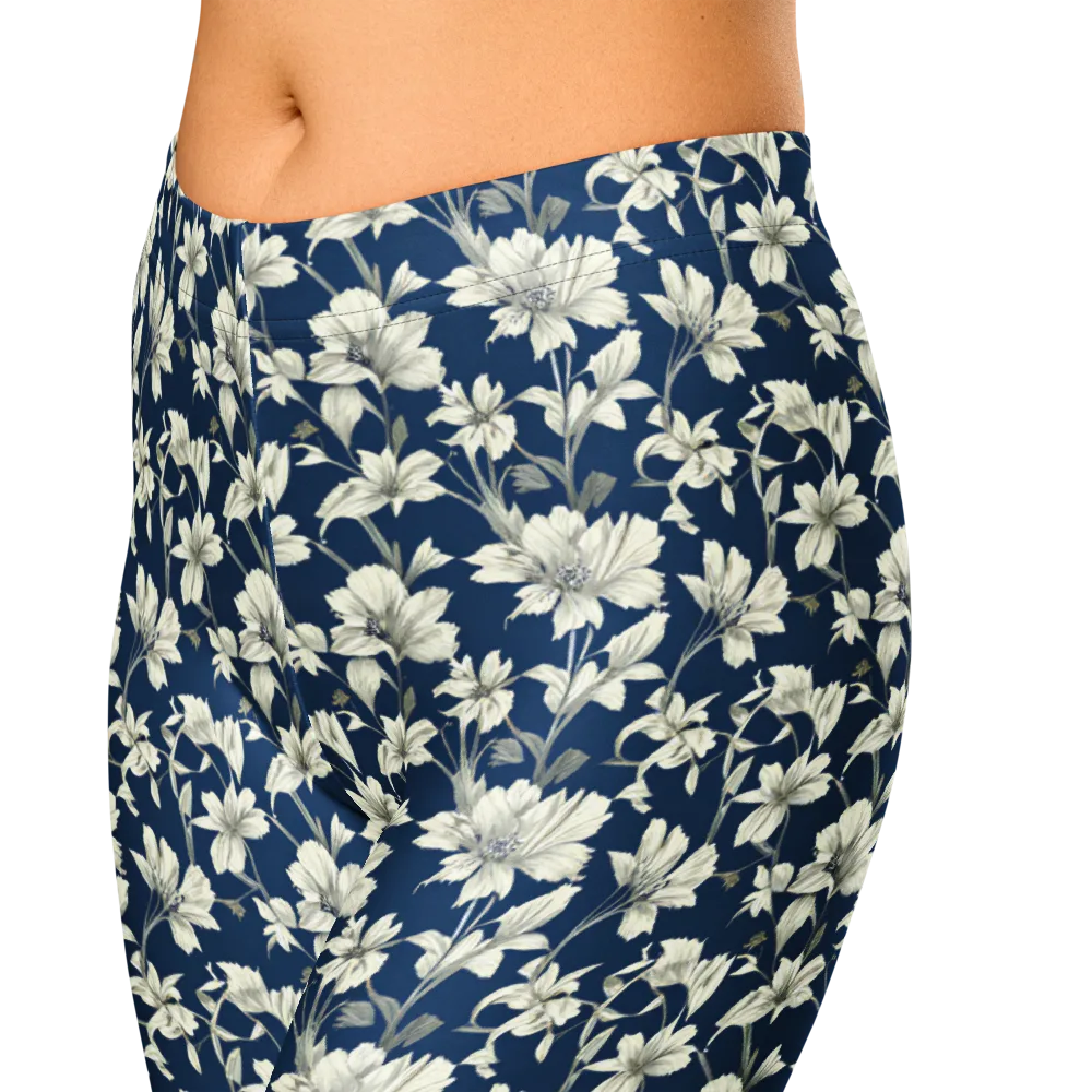 Navy Floralia on Capri Leggings — Zoomed-in