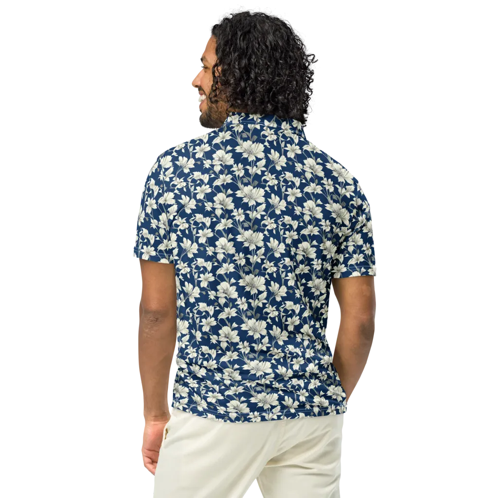 Navy Floralia on Men's Slim Fit Polo Shirt — Back