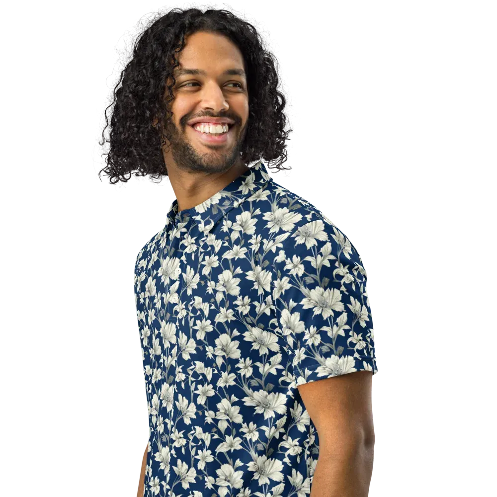 Navy Floralia on Men's Slim Fit Polo Shirt — Left Front