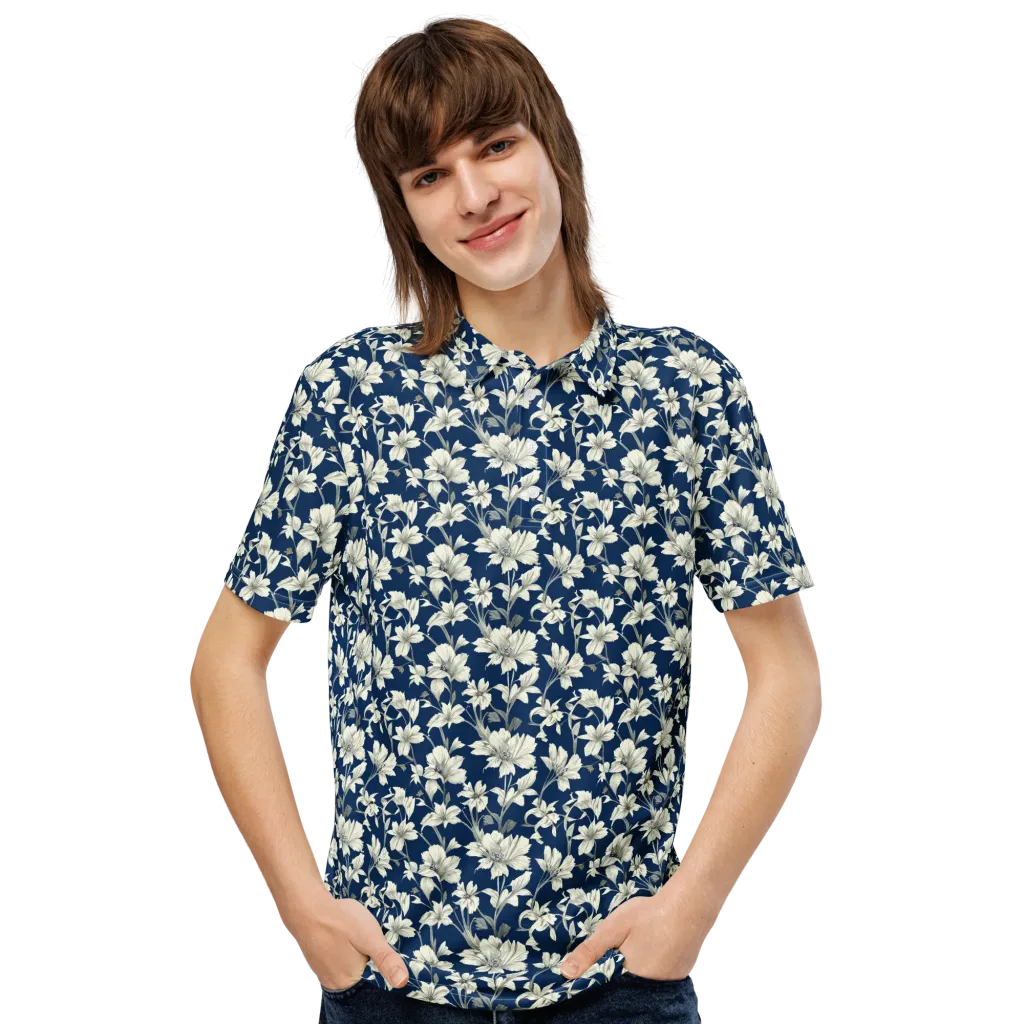 Navy Floralia on Men's Slim Fit Polo Shirt — Front