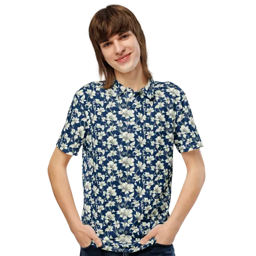 Navy Floralia on a Men's Slim Fit Polo Shirt
