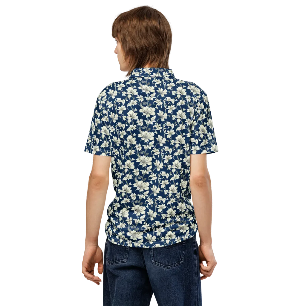 Navy Floralia on Men's Slim Fit Polo Shirt — Back