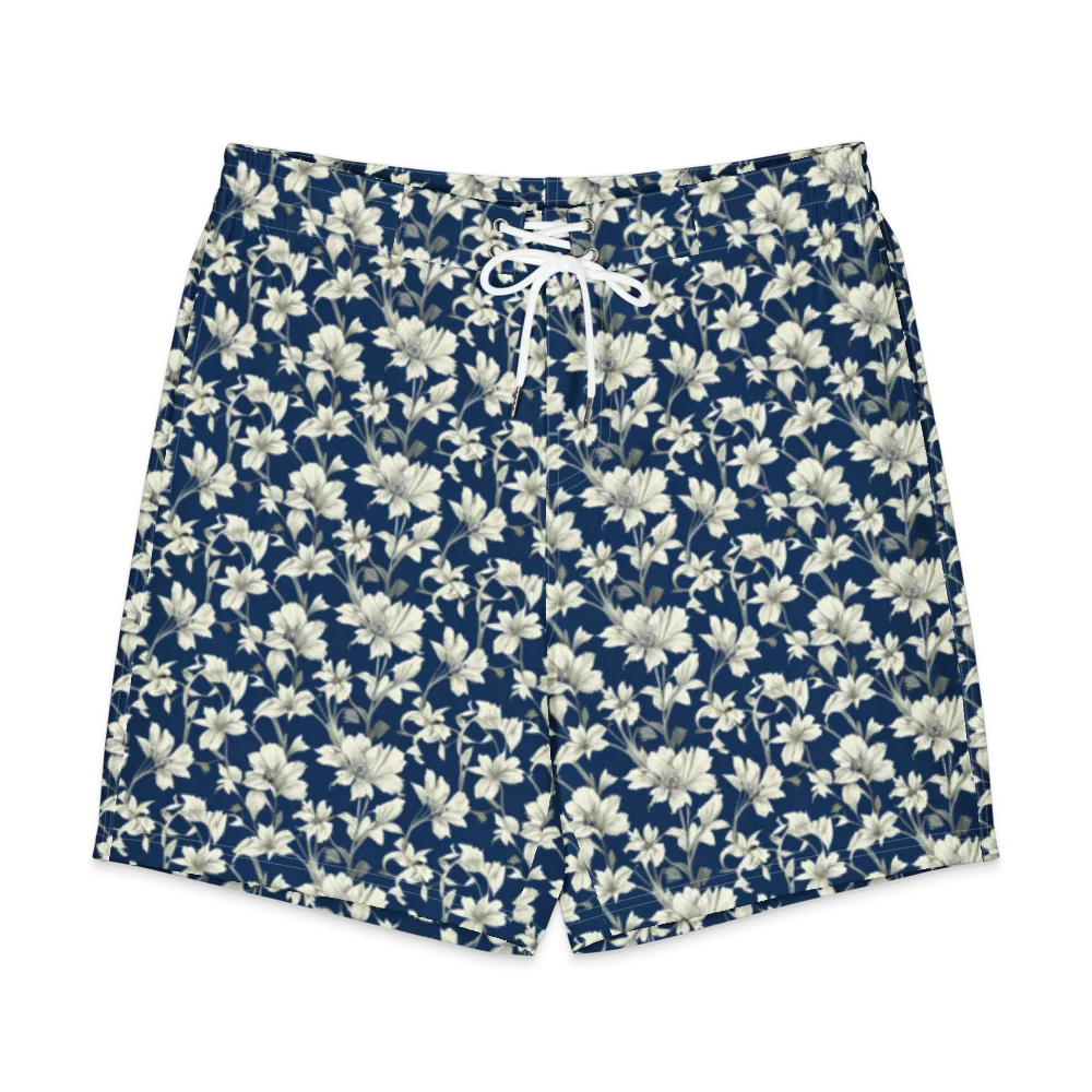 Navy Floralia on Men's Board Shorts — Front