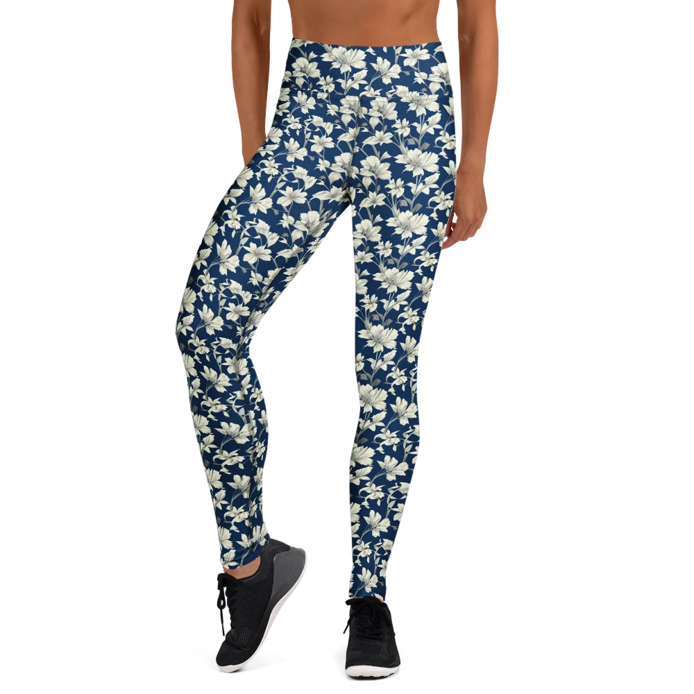 Navy Floralia on Yoga Leggings — Front