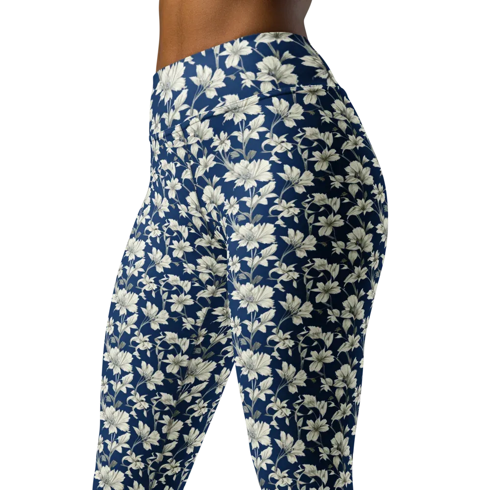 Navy Floralia on Yoga Leggings — Left Front