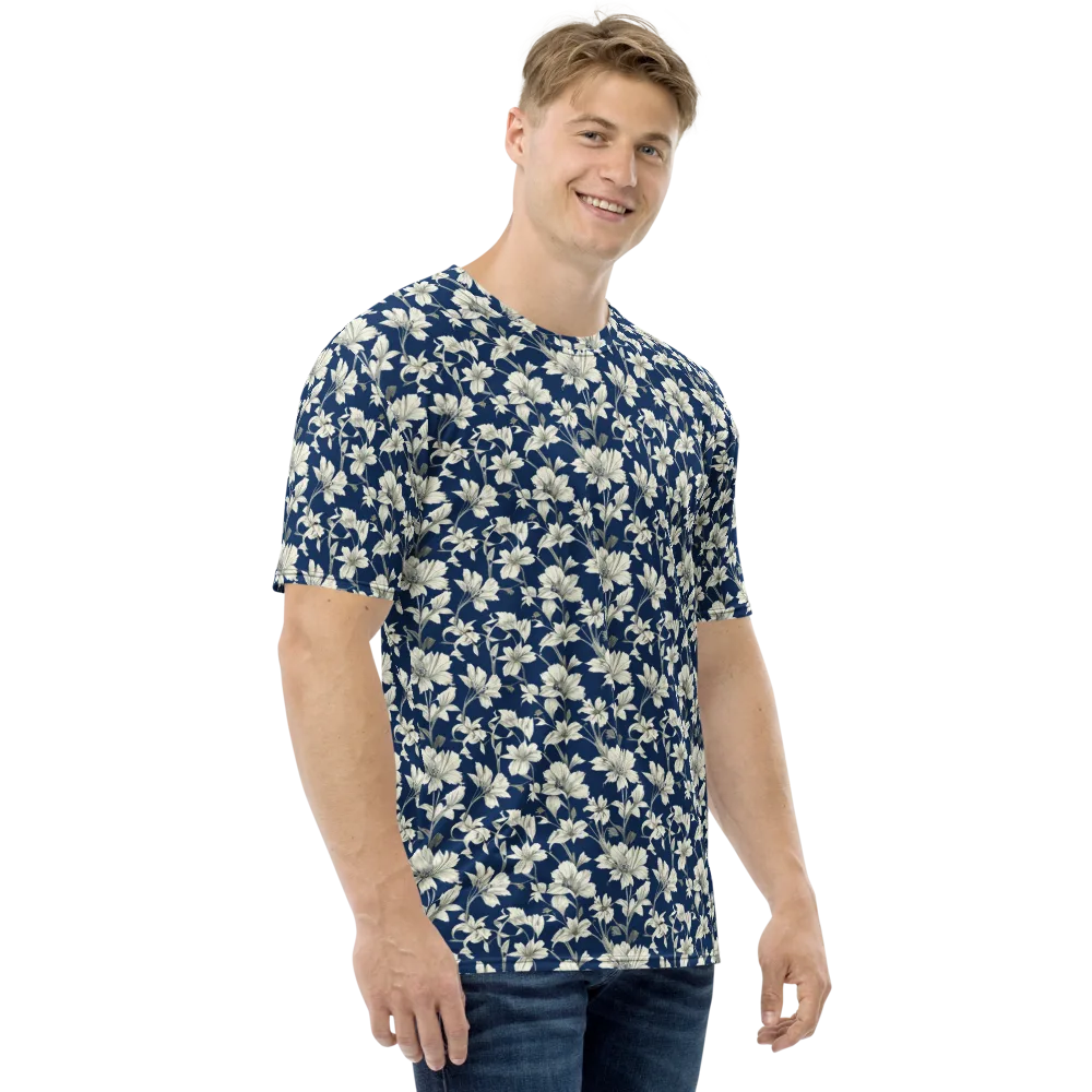 Navy Floralia on Men's Crew Neck T-Shirt — Right