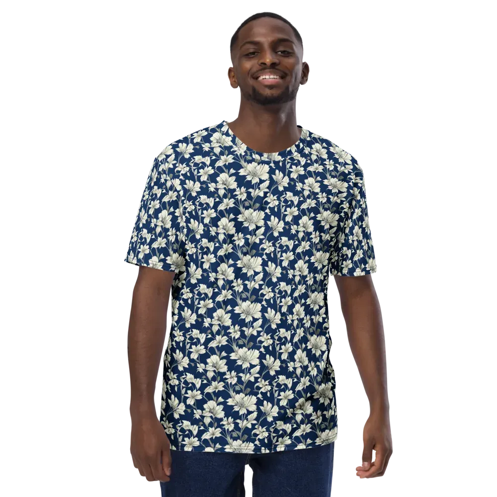 Navy Floralia on Men's Crew Neck T-Shirt — Front