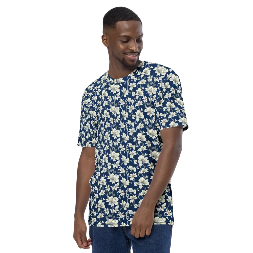 Navy Floralia on Men's Crew Neck T-Shirt — Left