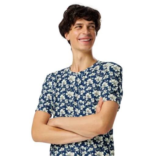 Navy Floralia on a Men's Crew Neck T-Shirt