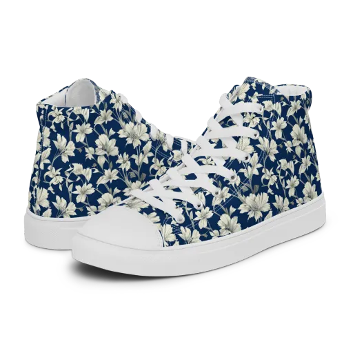 Navy Floralia on a Men's High Top Canvas Shoes