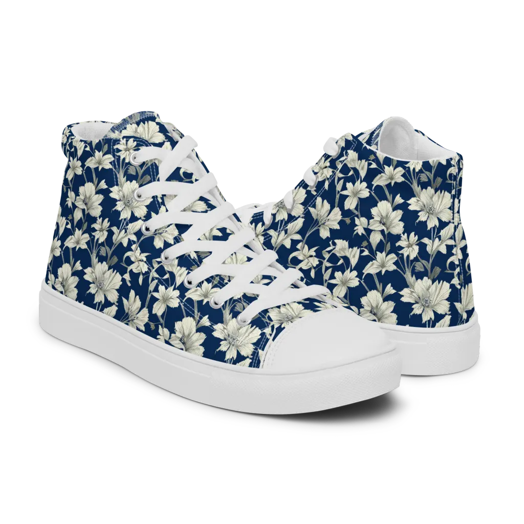 Navy Floralia on Men's High Top Canvas Shoes — Right
