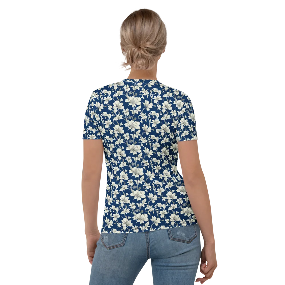 Navy Floralia on Women's Crew Neck T-Shirt — Back