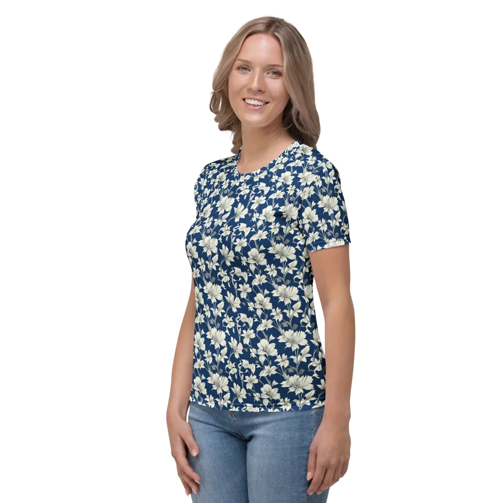 Navy Floralia on Women's Crew Neck T-Shirt — Left