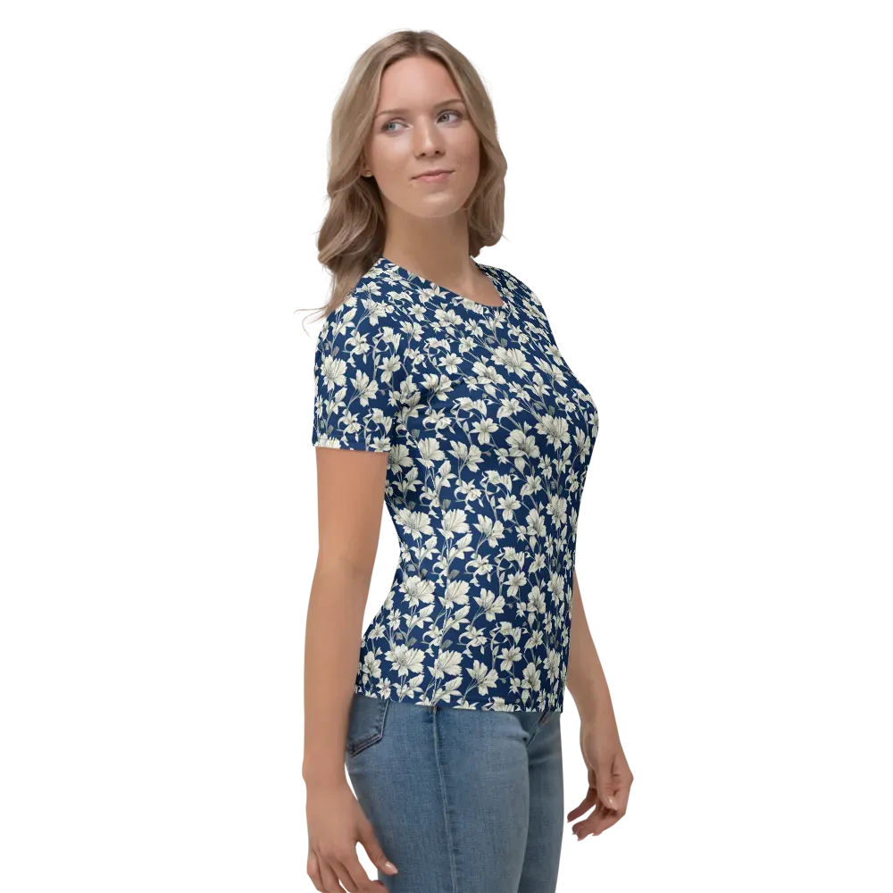 Navy Floralia on Women's Crew Neck T-Shirt — Right