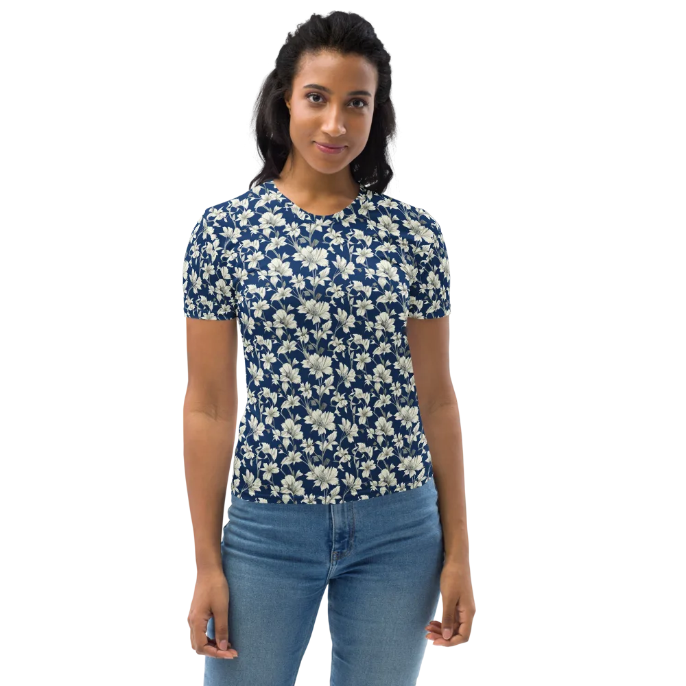 Navy Floralia on Women's Crew Neck T-Shirt — Front