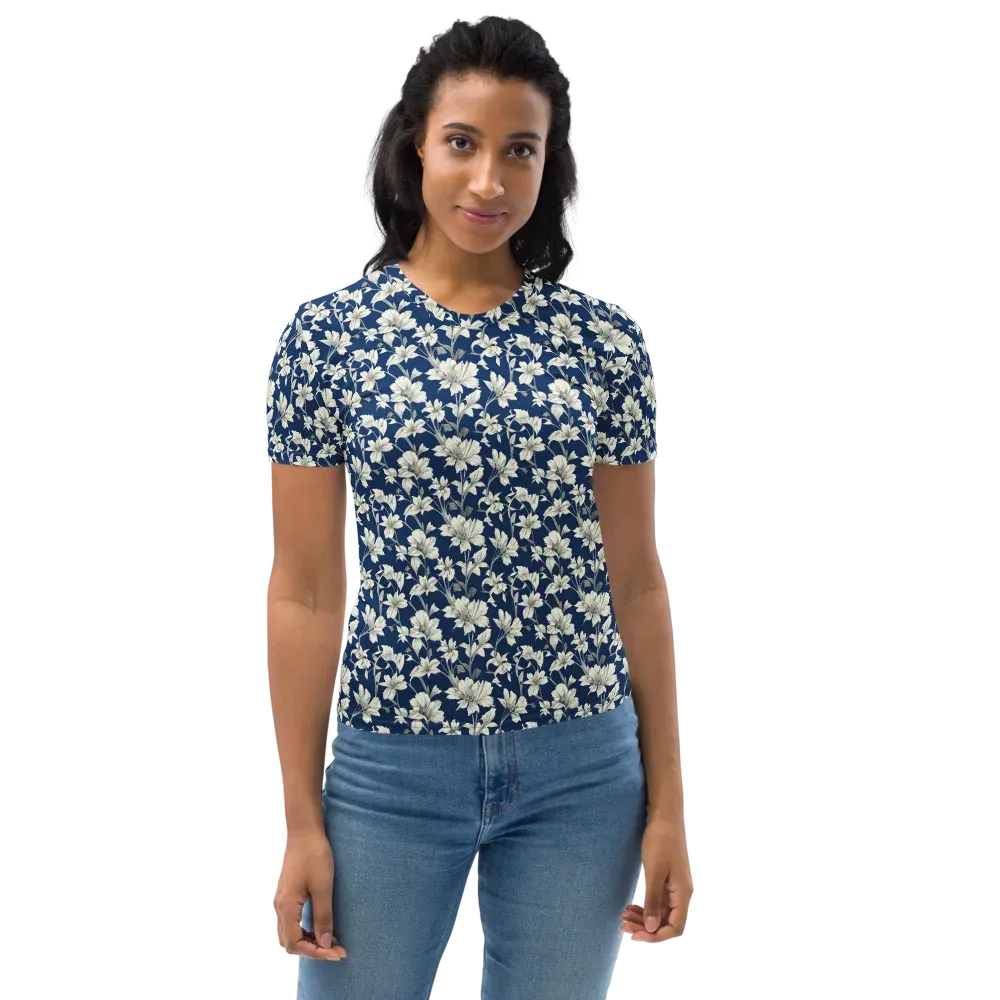 Navy Floralia on Women's Crew Neck T-Shirt — Front