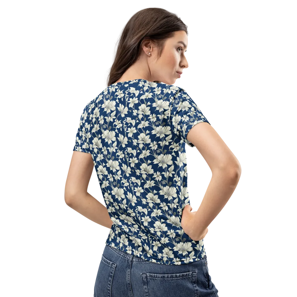 Navy Floralia on Women's Crew Neck T-Shirt — Back