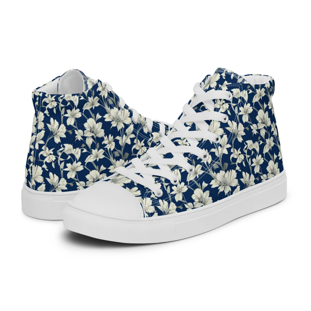 Navy Floralia on Women's High Top Canvas Shoes — Left