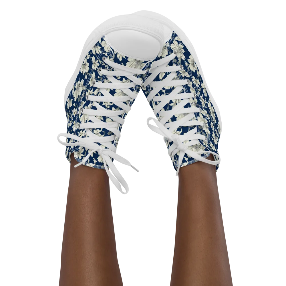 Navy Floralia on Women's High Top Canvas Shoes — Front