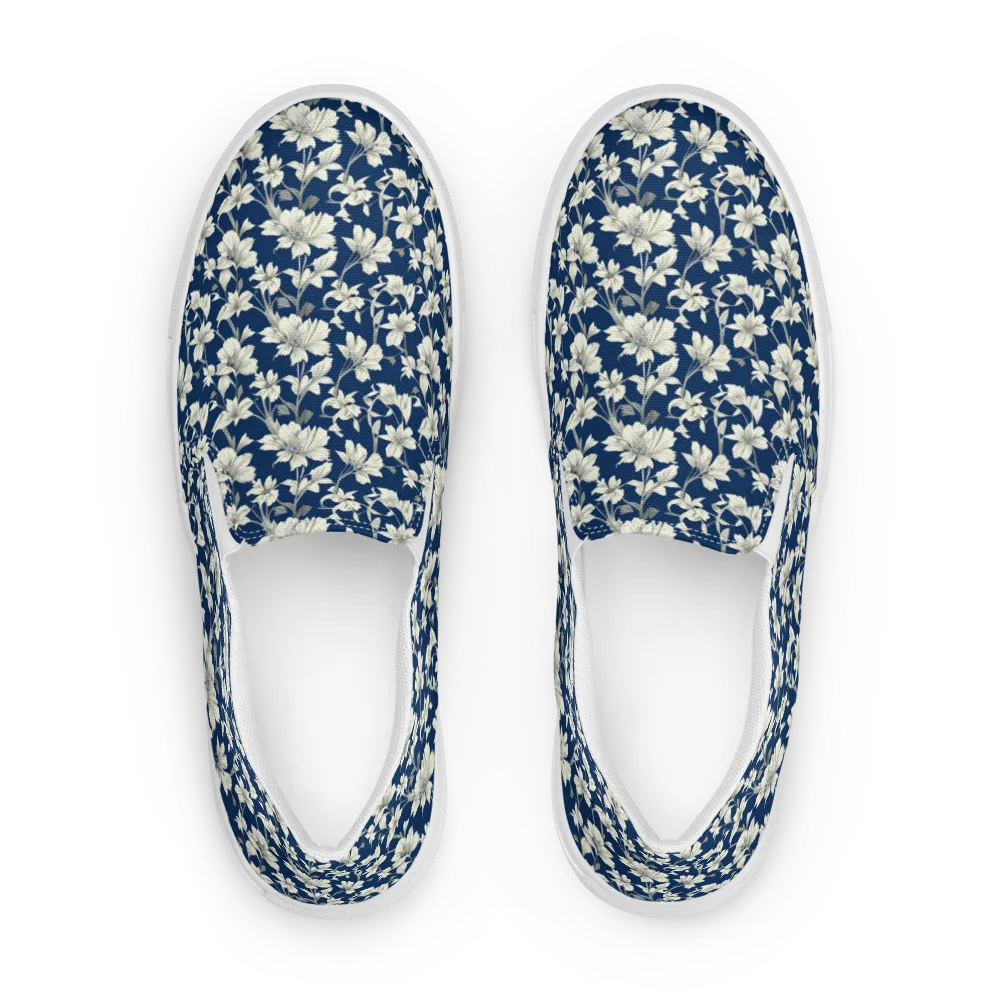 Navy Floralia on Men's Slip-On Canvas Shoes — Front