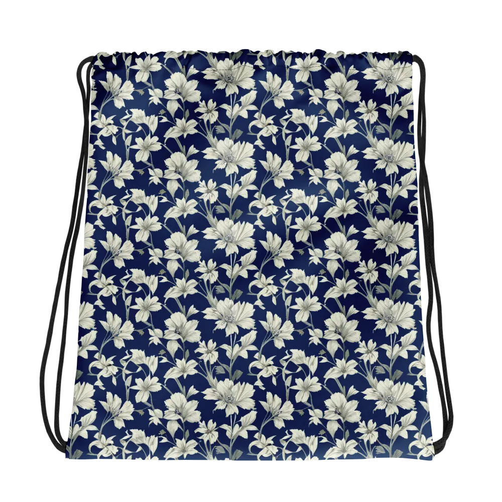 Navy Floralia on Drawstring Bag — Photo