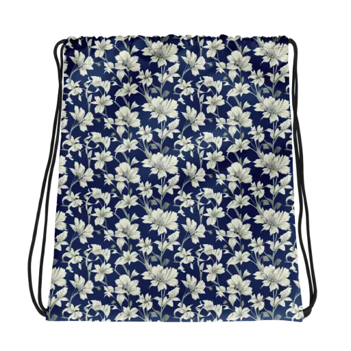 Navy Floralia on a Drawstring Bag