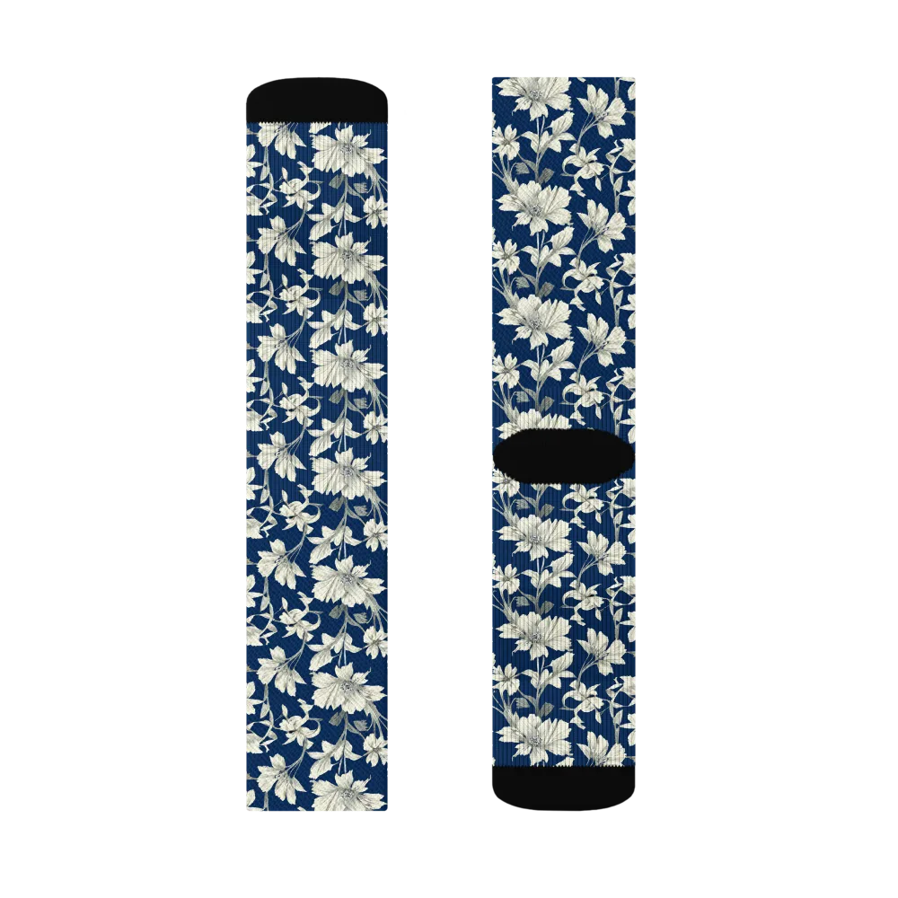 Navy Floralia on Socks — Right Sock