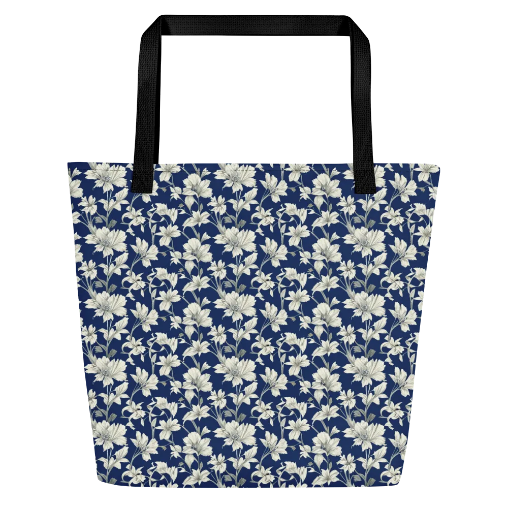 Navy Floralia on Large Tote Bag W/ Pocket — Front