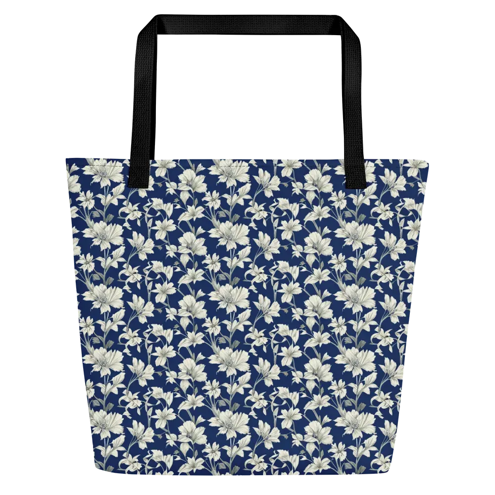 Navy Floralia on Large Tote Bag W/ Pocket — Front