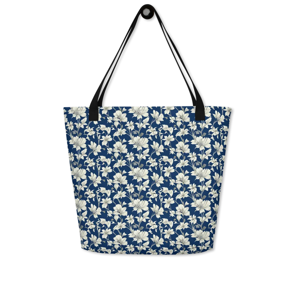Navy Floralia on Large Tote Bag W/ Pocket — Front