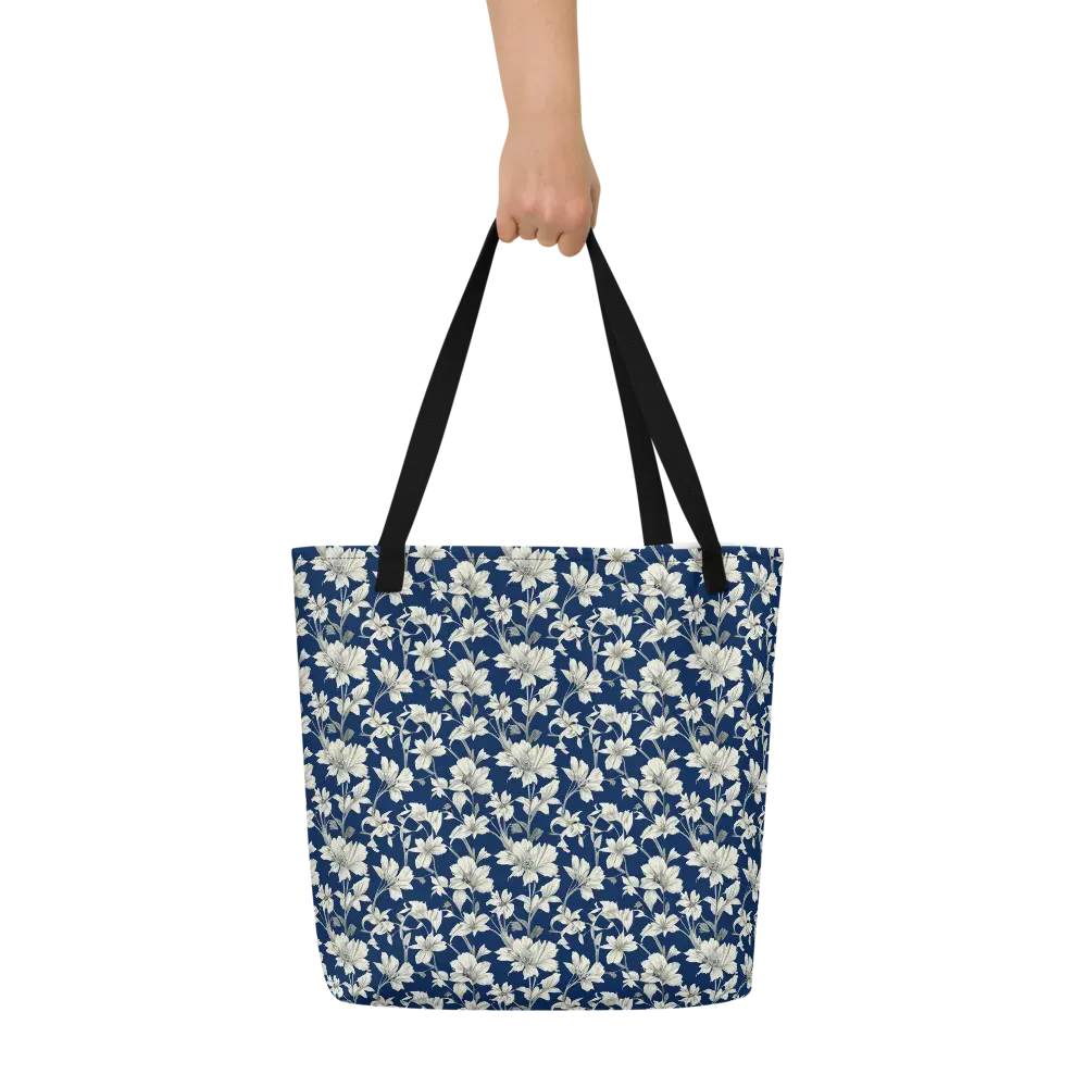 Navy Floralia on Large Tote Bag W/ Pocket — Front
