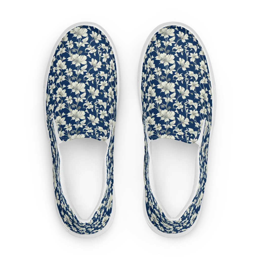 Navy Floralia on Women's Slip-On Canvas Shoes — Front