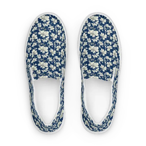 Navy Floralia on a Women's Slip-On Canvas Shoes