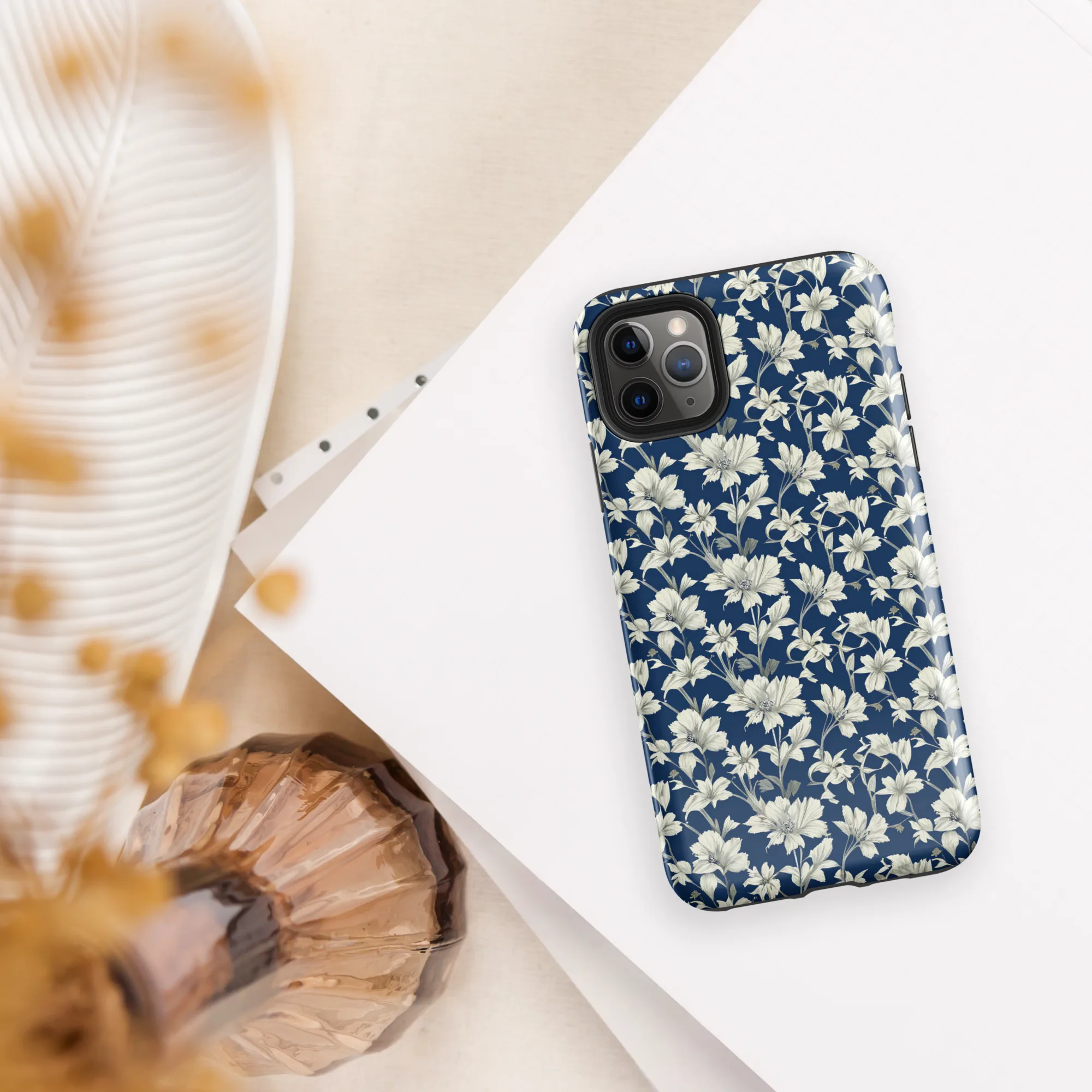 Navy Floralia on Tough Case for iPhone® — Front