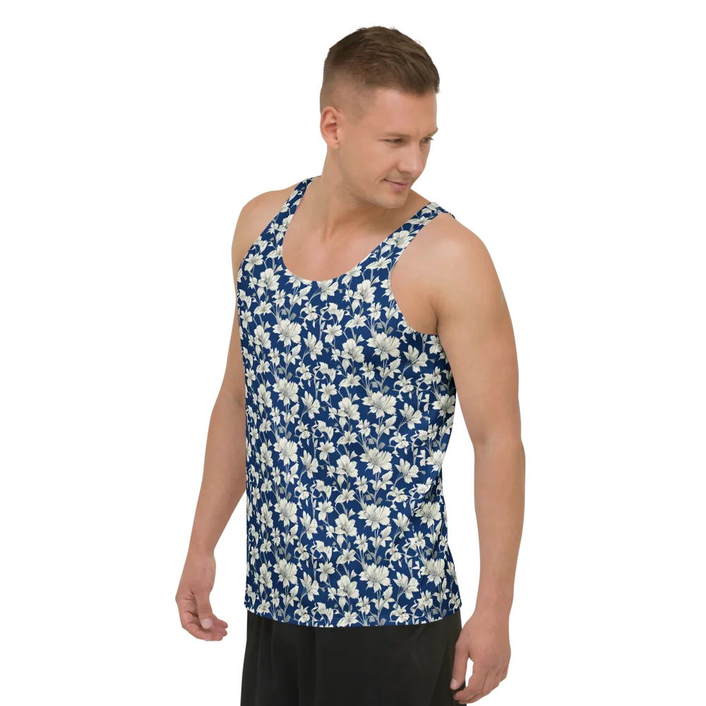 Navy Floralia on Men's Tank Top — Left Front