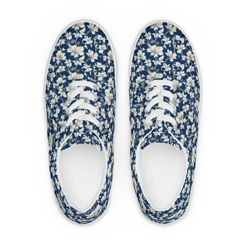 Navy Floralia on Men's Lace-Up Canvas Shoes — Front