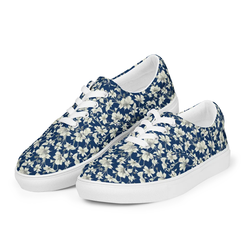 Navy Floralia on Men's Lace-Up Canvas Shoes — Left Front