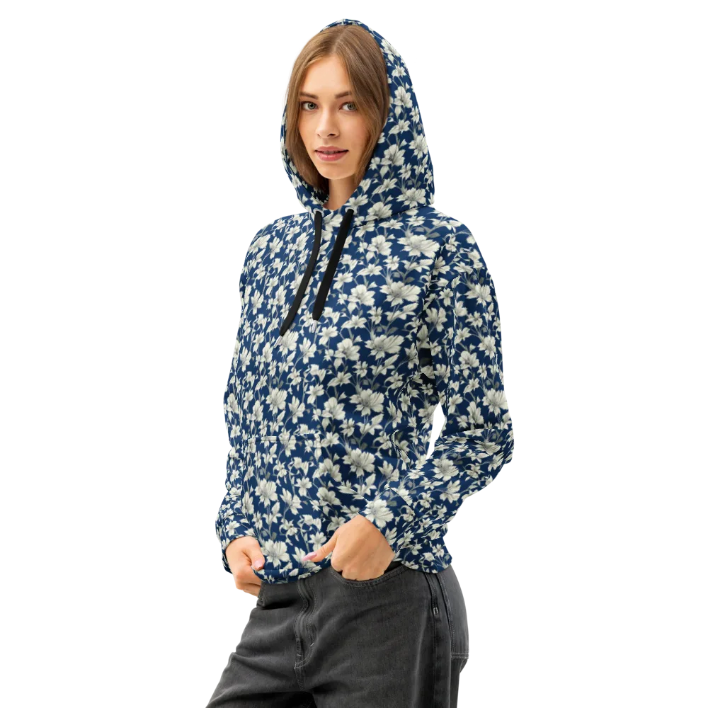 Navy Floralia on Cotton Hoodie — Left Front