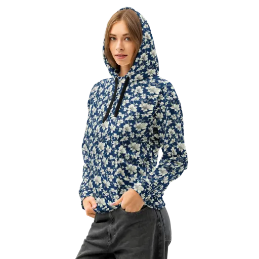 Navy Floralia on a Cotton Hoodie