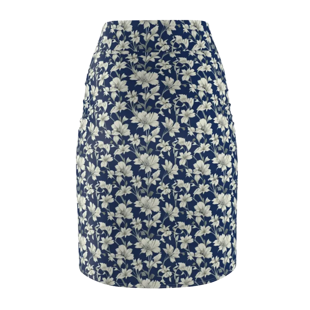 Navy Floralia on Pencil Skirt — Back