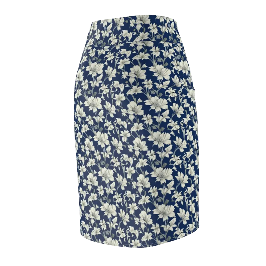 Navy Floralia on Pencil Skirt — Back Side