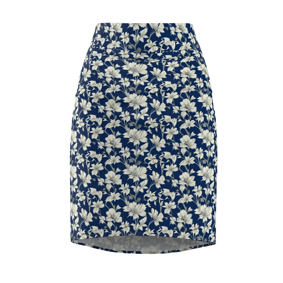 Navy Floralia on Pencil Skirt — Front