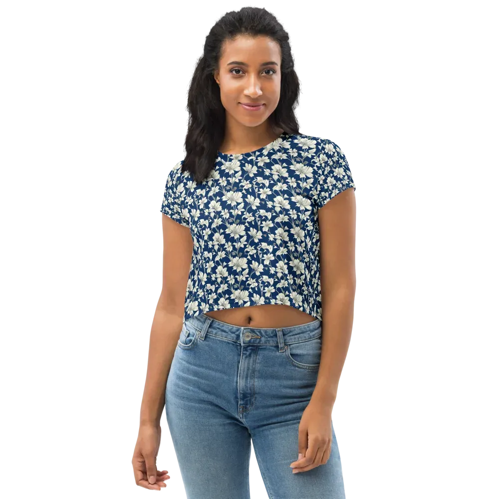 Navy Floralia on Crop Tee — Front