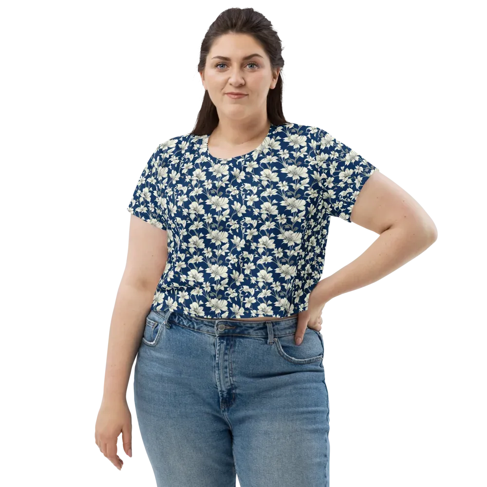 Navy Floralia on Crop Tee — Front